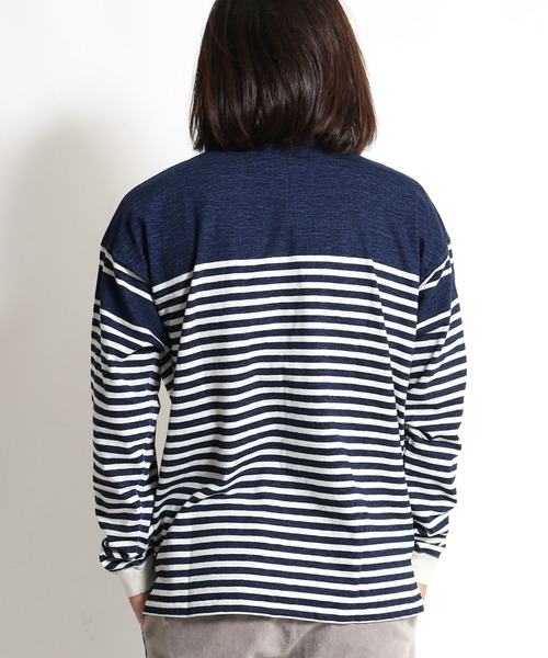 REMI RELIEF（レミレリーフ）の「REMI RELIEF/レミレリーフ ﾗｶﾞｰ切替ﾎﾞｰﾀﾞｰｸﾙｰﾛﾝT インディゴ（Tシャツ/カットソー・メンズ・ホワイト×ブルー・S/M）」の5枚目の写真