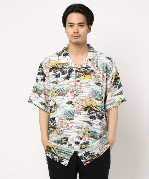 STYLEBLOCK（スタイルブロック）の「ビッグシルエットレーヨンアロハシャツ（シャツ/ブラウス・メンズ・ブラック/パープル/レッド/ブラック系その他/ベージュ系その他/ホワイト系その他3/ブラック系その他5/ブラック系その他6/ブラック系その他7/ブルー系その他2/ブルー系その他3/ブルー系その他4/ホワイト系その他2/ブルー系その他/ブラック系その他4/ブラック系その他2/ネイビー/ホワイト/ホワイト系その他/ベージュ/ブラック系その他3/グリーン・3L）」の2枚目の写真