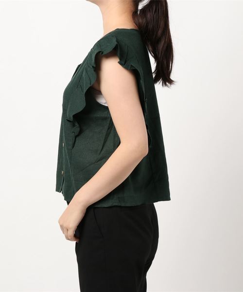 LOWRYS FARM(ローリーズファーム)の「L/R2WAYラッフルブラウス 892380(シャツ/ブラウス・レディース・ブラック/グリーン/アイボリー/パープル・FREE)」の9枚目の写真