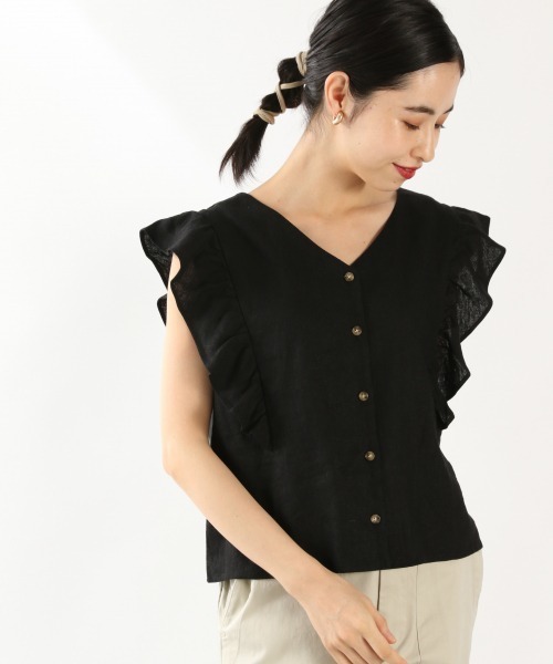 LOWRYS FARM(ローリーズファーム)の「L/R2WAYラッフルブラウス 892380(シャツ/ブラウス・レディース・ブラック/グリーン/アイボリー/パープル・FREE)」の2枚目の写真