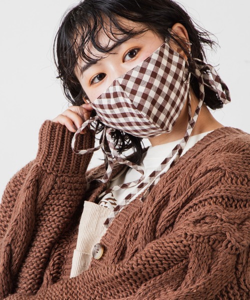 WEGO（ウィゴー）の「WEGO/ギンガムロングリボンマスク（マスク・レディース・ブラック/ブラウン・FREE）」の2枚目の写真