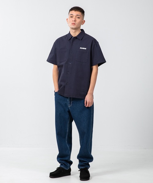 即決 エクストララージ 長袖 ワークシャツ 紺 S X-LARGE
