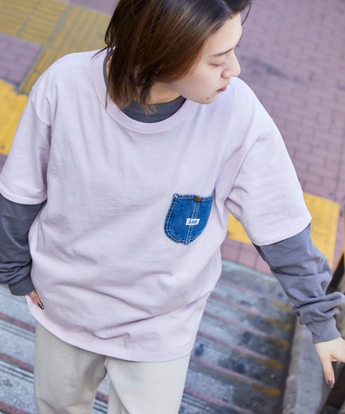 Lee(リー)の「Lee/リー DENIM POCKET S/S TEE ロゴピスネーム デニムポケット半袖Tシャツ(Tシャツ/カットソー・メンズ・ホワイト/ブラック/ラベンダー/ベージュ系その他/グリーン系その他・M/L/XL)」の5枚目の写真