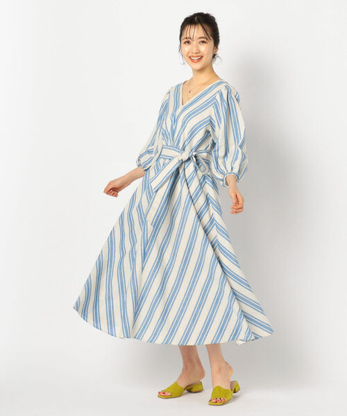 Nolley S ノーリーズ の 麻混ワイドストライプワンピース ワンピース Wear