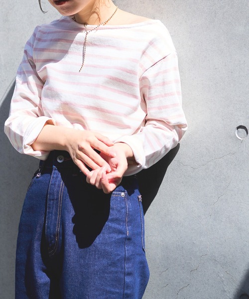 natural couture(ナチュラルクチュール)の「便利なベーシックボーダーT(Tシャツ/カットソー・レディース・ブラック/ベージュ/サックスブルー/イエロー/ピンク・FREE)」の5枚目の写真