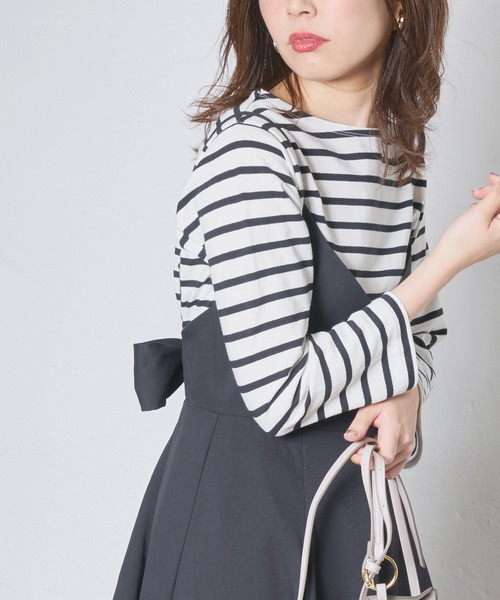 natural couture(ナチュラルクチュール)の「便利なベーシックボーダーT(Tシャツ/カットソー・レディース・ブラック/ベージュ/サックスブルー/イエロー/ピンク・FREE)」の2枚目の写真