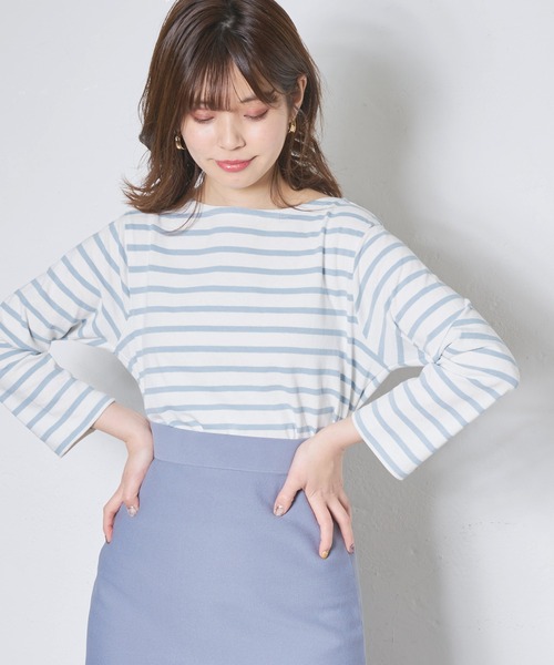 natural couture(ナチュラルクチュール)の「便利なベーシックボーダーT(Tシャツ/カットソー・レディース・ブラック/ベージュ/サックスブルー/イエロー/ピンク・FREE)」の14枚目の写真