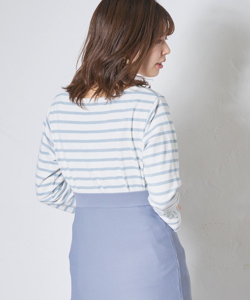 natural couture(ナチュラルクチュール)の「便利なベーシックボーダーT(Tシャツ/カットソー・レディース・ブラック/ベージュ/サックスブルー/イエロー/ピンク・FREE)」の13枚目の写真