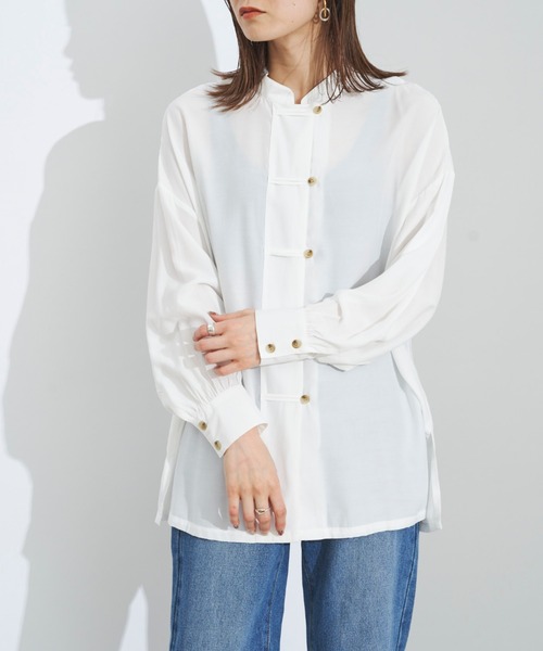 prose verse(プロズヴェール)の「チャイナシャツ チャイナブラウス(シャツ/ブラウス・レディース・オフホワイト/ブラック/グレイッシュベージュ/ミント・フリ-)」の2枚目の写真