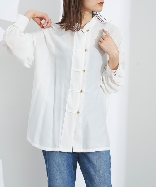 prose verse(プロズヴェール)の「チャイナシャツ チャイナブラウス(シャツ/ブラウス・レディース・オフホワイト/ブラック/グレイッシュベージュ/ミント・フリ-)」の14枚目の写真