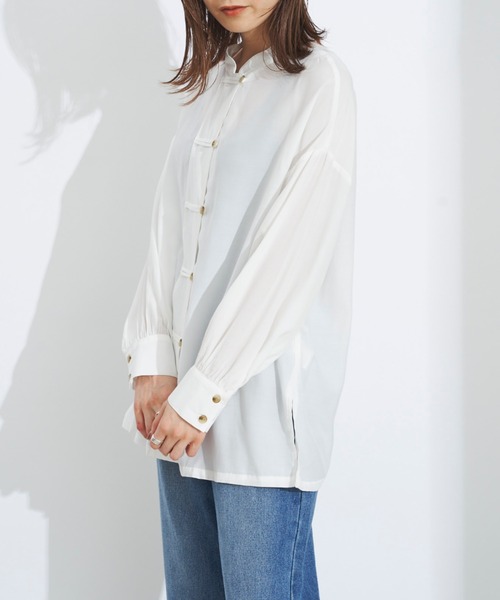 prose verse(プロズヴェール)の「チャイナシャツ チャイナブラウス(シャツ/ブラウス・レディース・オフホワイト/ブラック/グレイッシュベージュ/ミント・フリ-)」の7枚目の写真