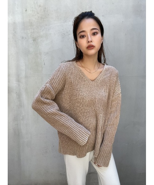 TRUNC(トランクエイティーエイト)の「Rib Mogol Yarn Knit TOPS(ニット/セーター・レディース・ネイビー/ベージュ・FREE)」の2枚目の写真
