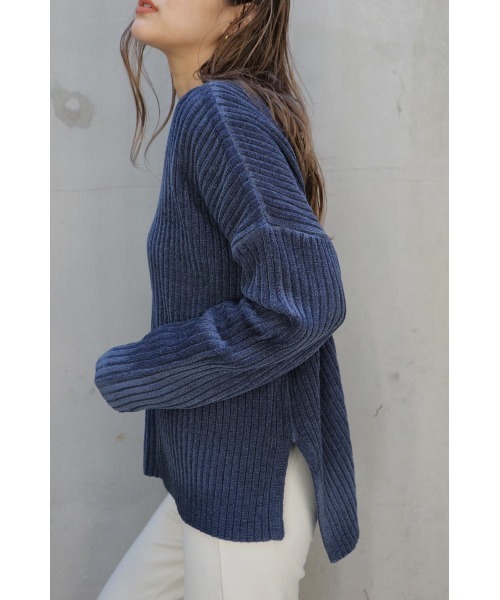 TRUNC(トランクエイティーエイト)の「Rib Mogol Yarn Knit TOPS(ニット/セーター・レディース・ネイビー/ベージュ・FREE)」の8枚目の写真