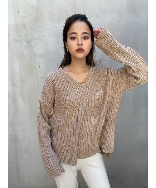 TRUNC(トランクエイティーエイト)の「Rib Mogol Yarn Knit TOPS(ニット/セーター・レディース・ネイビー/ベージュ・FREE)」の11枚目の写真