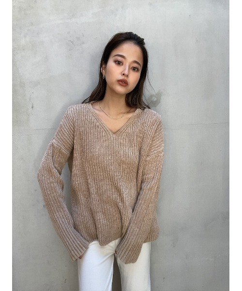 TRUNC(トランクエイティーエイト)の「Rib Mogol Yarn Knit TOPS(ニット/セーター・レディース・ネイビー/ベージュ・FREE)」の18枚目の写真