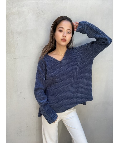 TRUNC(トランクエイティーエイト)の「Rib Mogol Yarn Knit TOPS(ニット/セーター・レディース・ネイビー/ベージュ・FREE)」の15枚目の写真