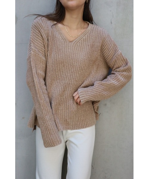 TRUNC(トランクエイティーエイト)の「Rib Mogol Yarn Knit TOPS(ニット/セーター・レディース・ネイビー/ベージュ・FREE)」の3枚目の写真