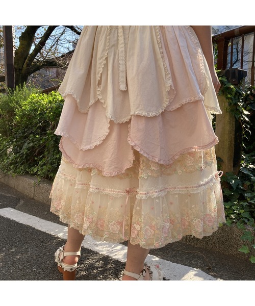 美品 ピンクハウス 花びら フリルエプロンドレス モチーフ タブリエ ピンク系 美品 ピンクハウス 花びら フリルエプロンドレス モチーフ