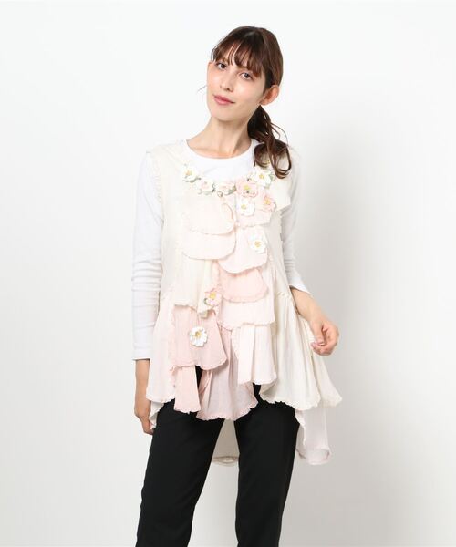 【新品】PINK HOUSE フリルロングベスト セール】 水玉プリントリボンタイ付きセーラーワンピース