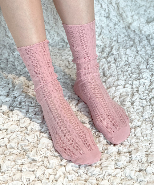 c.u.l（シーユーエル）の「【c.u.l】【単品販売】 デザインストライプ シアーソックス cula148（ソックス/靴下・レディース・ライトブルー/ブラック/ベージュ/ピンク/イエロー/ライトグリーン/アイボリー/ブルーグレー/ライトピンク/テラコッタ・FREE）」の10枚目の写真