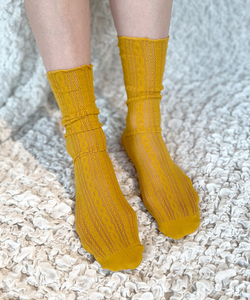 c.u.l（シーユーエル）の「【c.u.l】【単品販売】 デザインストライプ シアーソックス cula148（ソックス/靴下・レディース・ライトブルー/ブラック/ベージュ/ピンク/イエロー/ライトグリーン/アイボリー/ブルーグレー/ライトピンク/テラコッタ・FREE）」の8枚目の写真