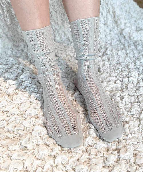 c.u.l（シーユーエル）の「【c.u.l】【単品販売】 デザインストライプ シアーソックス cula148（ソックス/靴下・レディース・ライトブルー/ブラック/ベージュ/ピンク/イエロー/ライトグリーン/アイボリー/ブルーグレー/ライトピンク/テラコッタ・FREE）」の7枚目の写真