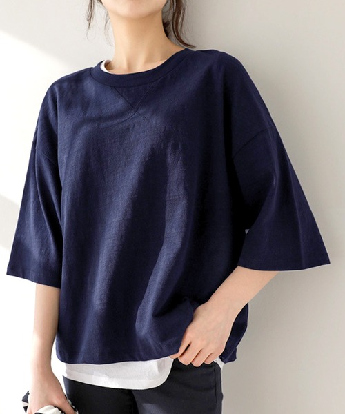 Amulet（アミュレット）の「5分丈トップス（Tシャツ/カットソー・レディース・ホワイト/ブラック/ネイビー/マスタード・M/L/XL）」の4枚目の写真