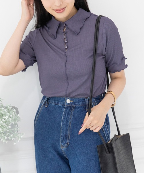 Mysa&Liina（ミーサリーナ）の「2WAYテレコシアートップス（Tシャツ/カットソー・レディース・ブラック/パープル/ミント/キナリ・M）」の4枚目の写真
