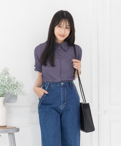 Mysa&Liina（ミーサリーナ）の「2WAYテレコシアートップス（Tシャツ/カットソー・レディース・ブラック/パープル/ミント/キナリ・M）」の9枚目の写真