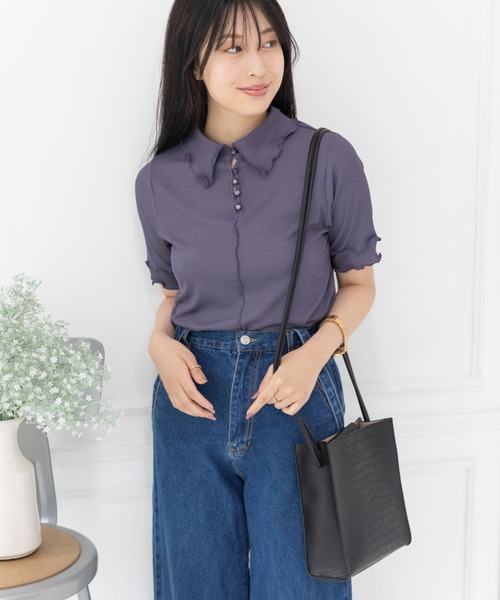 Mysa&Liina（ミーサリーナ）の「2WAYテレコシアートップス（Tシャツ/カットソー・レディース・ブラック/パープル/ミント/キナリ・M）」の13枚目の写真