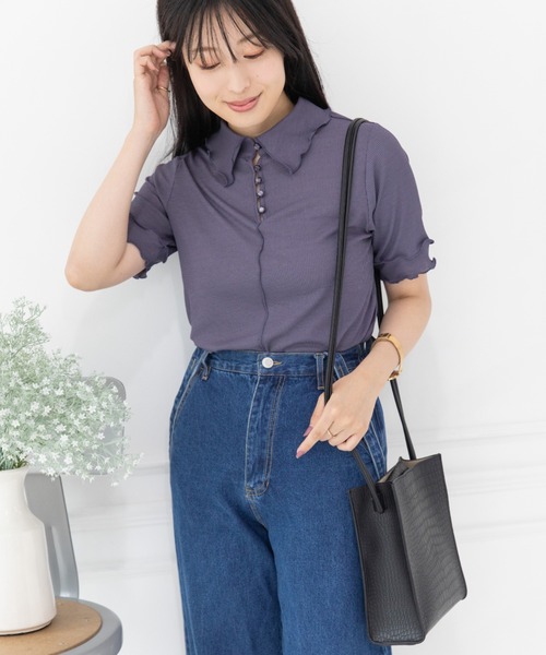 Mysa&Liina（ミーサリーナ）の「2WAYテレコシアートップス（Tシャツ/カットソー・レディース・ブラック/パープル/ミント/キナリ・M）」の14枚目の写真