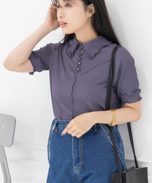 Mysa&Liina（ミーサリーナ）の「2WAYテレコシアートップス（Tシャツ/カットソー・レディース・ブラック/パープル/ミント/キナリ・M）」の15枚目の写真