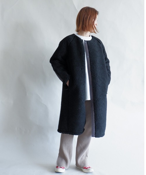 MANASTASH（マナスタッシュ）の「MANASTASH/マナスタッシュ　W's  MT. GORILLA LONG JKT '21　ウィメンズ　マウントゴリラ　ロングジャケット　フリース（ノーカラーコート・レディース・ライトブラウン/ナチュラル/ブラック/オリーブ・MEDIUM）」の16枚目の写真