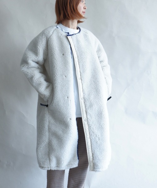 MANASTASH（マナスタッシュ）の「MANASTASH/マナスタッシュ　W's  MT. GORILLA LONG JKT '21　ウィメンズ　マウントゴリラ　ロングジャケット　フリース（ノーカラーコート・レディース・ライトブラウン/ナチュラル/ブラック/オリーブ・MEDIUM）」の12枚目の写真