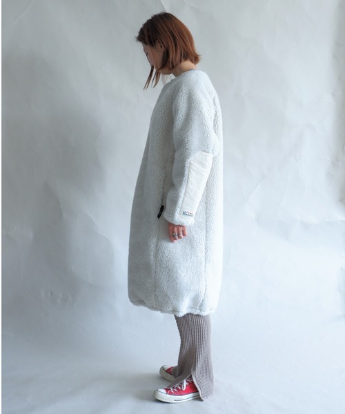 MANASTASH（マナスタッシュ）の「MANASTASH/マナスタッシュ　W's  MT. GORILLA LONG JKT '21　ウィメンズ　マウントゴリラ　ロングジャケット　フリース（ノーカラーコート・レディース・ライトブラウン/ナチュラル/ブラック/オリーブ・MEDIUM）」の8枚目の写真