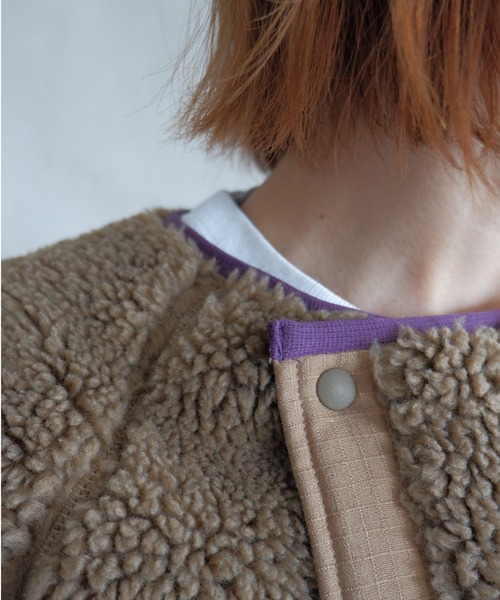 MANASTASH（マナスタッシュ）の「MANASTASH/マナスタッシュ　W's  MT. GORILLA LONG JKT '21　ウィメンズ　マウントゴリラ　ロングジャケット　フリース（ノーカラーコート・レディース・ライトブラウン/ナチュラル/ブラック/オリーブ・MEDIUM）」の11枚目の写真