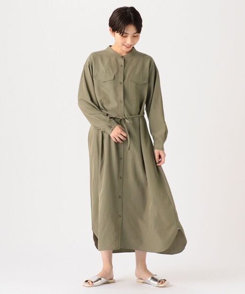 BEAMS HEART（ビームスハート）の「BEAMS HEART / フラップポケット ロングシャツ ワンピース（ワンピース・レディース・ベージュ/オリーブ/オレンジ・FREE）」の6枚目の写真