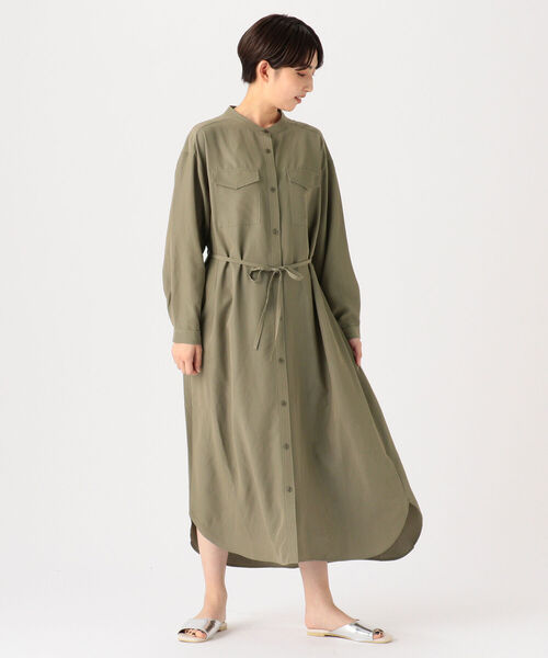 BEAMS HEART（ビームスハート）の「BEAMS HEART / フラップポケット ロングシャツ ワンピース（ワンピース・レディース・ベージュ/オリーブ/オレンジ・FREE）」の5枚目の写真