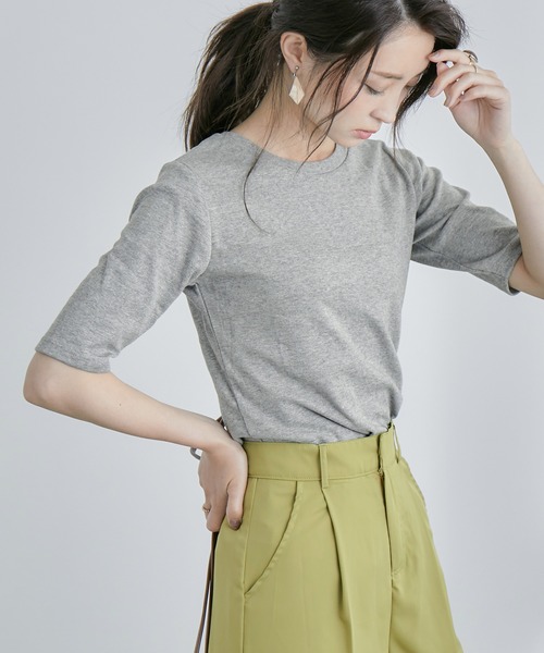 Fashion Letter（ファッションレター）の「コットンフライス5分袖Tシャツカットソー（Tシャツ/カットソー・レディース・ブラック/ネイビー/チャコールグレー/オフホワイト/杢グレー・M/3L/4L/LL/L）」の4枚目の写真