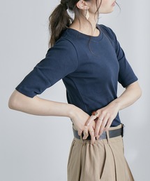 コットンフライス5分袖Tシャツカットソー