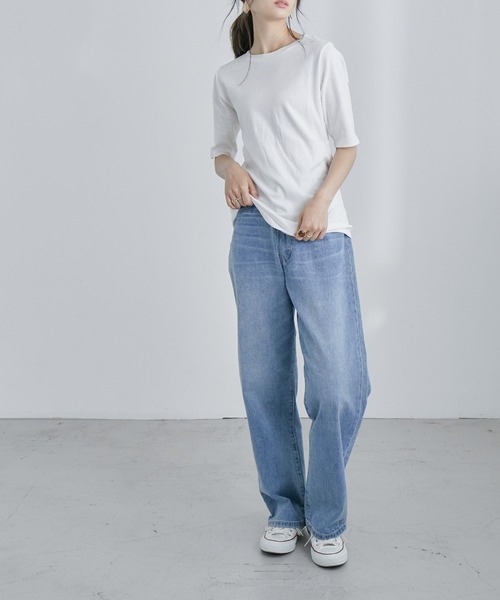 Fashion Letter（ファッションレター）の「コットンフライス5分袖Tシャツカットソー（Tシャツ/カットソー・レディース・ブラック/ネイビー/チャコールグレー/オフホワイト/杢グレー・M/3L/4L/LL/L）」の7枚目の写真