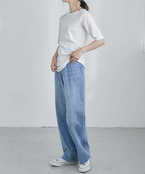 Fashion Letter（ファッションレター）の「コットンフライス5分袖Tシャツカットソー（Tシャツ/カットソー・レディース・ブラック/ネイビー/チャコールグレー/オフホワイト/杢グレー・M/3L/4L/LL/L）」の8枚目の写真