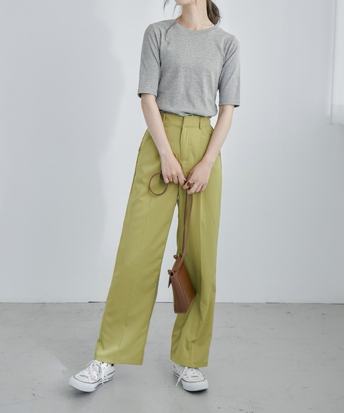 Fashion Letter（ファッションレター）の「コットンフライス5分袖Tシャツカットソー（Tシャツ/カットソー・レディース・ブラック/ネイビー/チャコールグレー/オフホワイト/杢グレー・M/3L/4L/LL/L）」の18枚目の写真