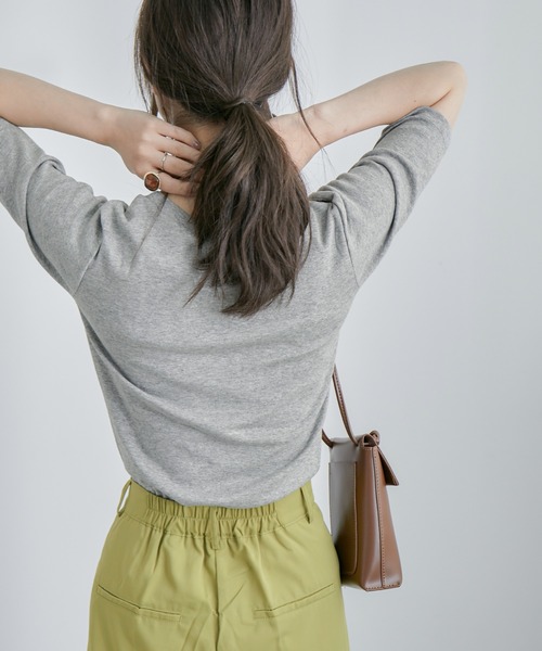 Fashion Letter（ファッションレター）の「コットンフライス5分袖Tシャツカットソー（Tシャツ/カットソー・レディース・ブラック/ネイビー/チャコールグレー/オフホワイト/杢グレー・M/3L/4L/LL/L）」の19枚目の写真