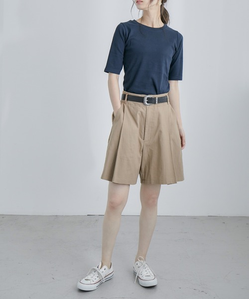 Fashion Letter（ファッションレター）の「コットンフライス5分袖Tシャツカットソー（Tシャツ/カットソー・レディース・ブラック/ネイビー/チャコールグレー/オフホワイト/杢グレー・M/3L/4L/LL/L）」の22枚目の写真