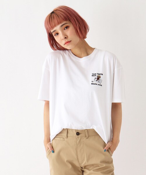BASECONTROL(ベースコントロール)の「◆Quash 髭グラフィック ワンポイントサガラ刺繍半袖Tシャツ(Tシャツ/カットソー・レディース・アイボリー系/アイボリー系2/アイボリー系1/ライトグリーン/ダークグリーン/ネイビー/アイボリー/ブラック・99)」の5枚目の写真