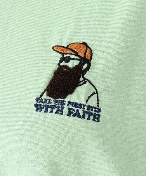 BASECONTROL(ベースコントロール)の「◆Quash 髭グラフィック ワンポイントサガラ刺繍半袖Tシャツ(Tシャツ/カットソー・レディース・アイボリー系/アイボリー系2/アイボリー系1/ライトグリーン/ダークグリーン/ネイビー/アイボリー/ブラック・99)」の10枚目の写真