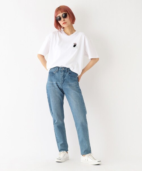BASECONTROL(ベースコントロール)の「◆Quash 髭グラフィック ワンポイントサガラ刺繍半袖Tシャツ(Tシャツ/カットソー・レディース・アイボリー系/アイボリー系2/アイボリー系1/ライトグリーン/ダークグリーン/ネイビー/アイボリー/ブラック・99)」の16枚目の写真