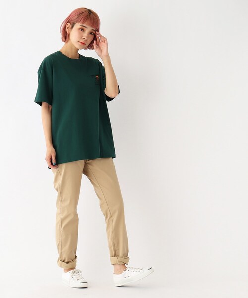 BASECONTROL(ベースコントロール)の「◆Quash 髭グラフィック ワンポイントサガラ刺繍半袖Tシャツ(Tシャツ/カットソー・レディース・アイボリー系/アイボリー系2/アイボリー系1/ライトグリーン/ダークグリーン/ネイビー/アイボリー/ブラック・99)」の19枚目の写真