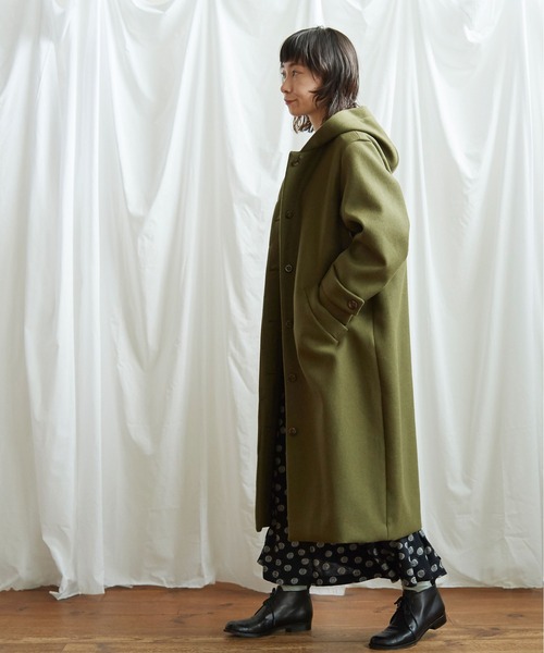 Lene(レネ)の「2重織メルトン フードコート(その他アウター・レディース・アイボリー/ブラック/カーキ・FREE)」の6枚目の写真